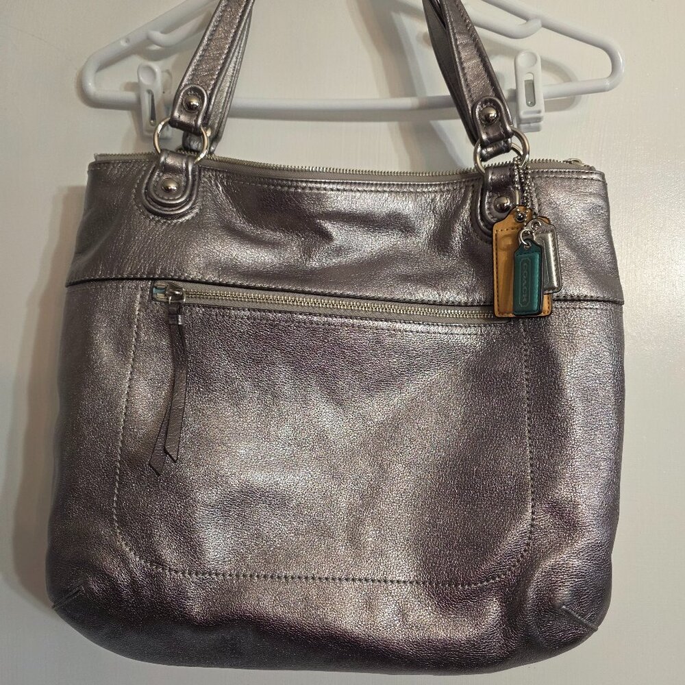 Coach Metallic Silver Pewter Leather Shoulder Bag